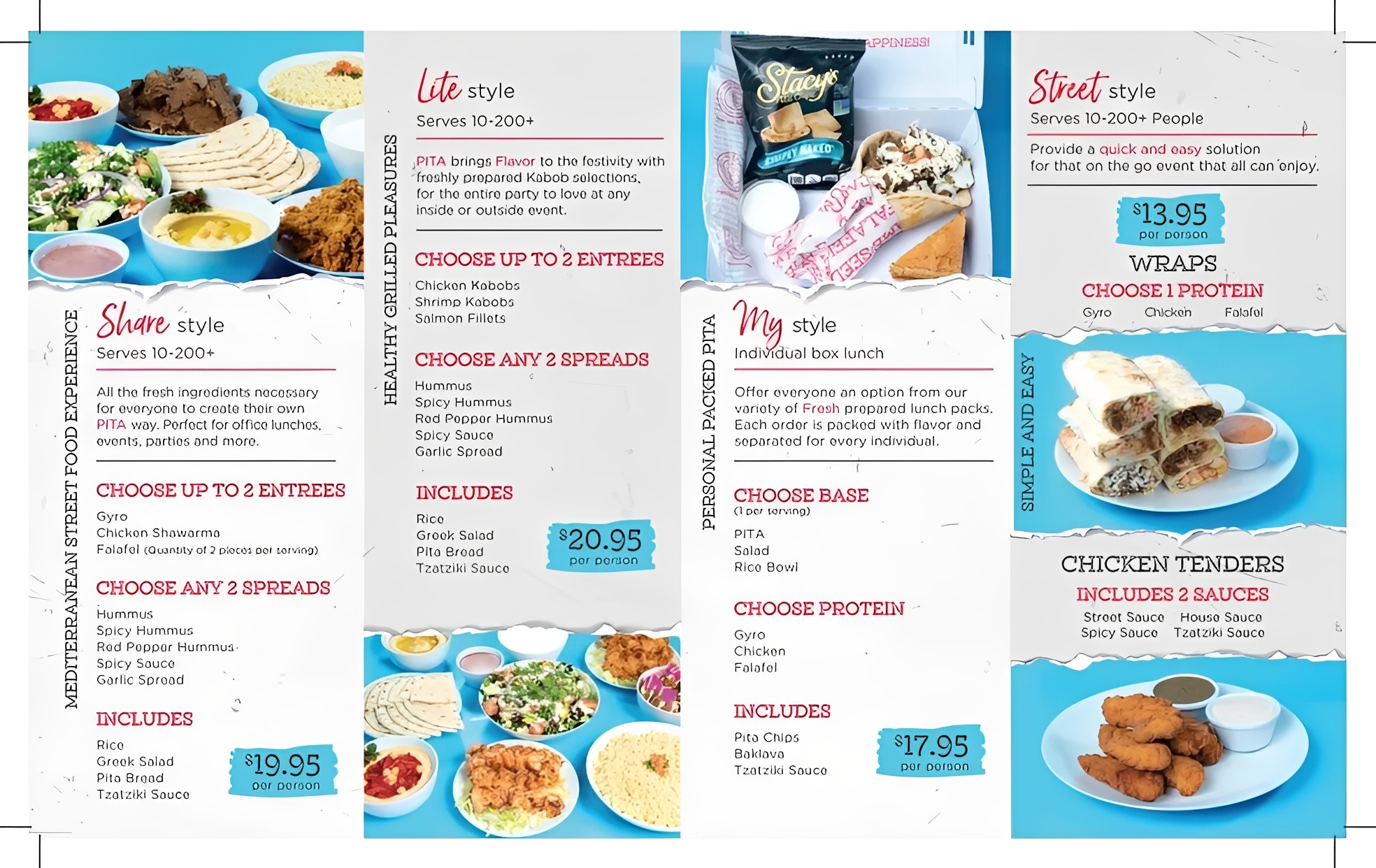 Food menu featuring wraps and entrees